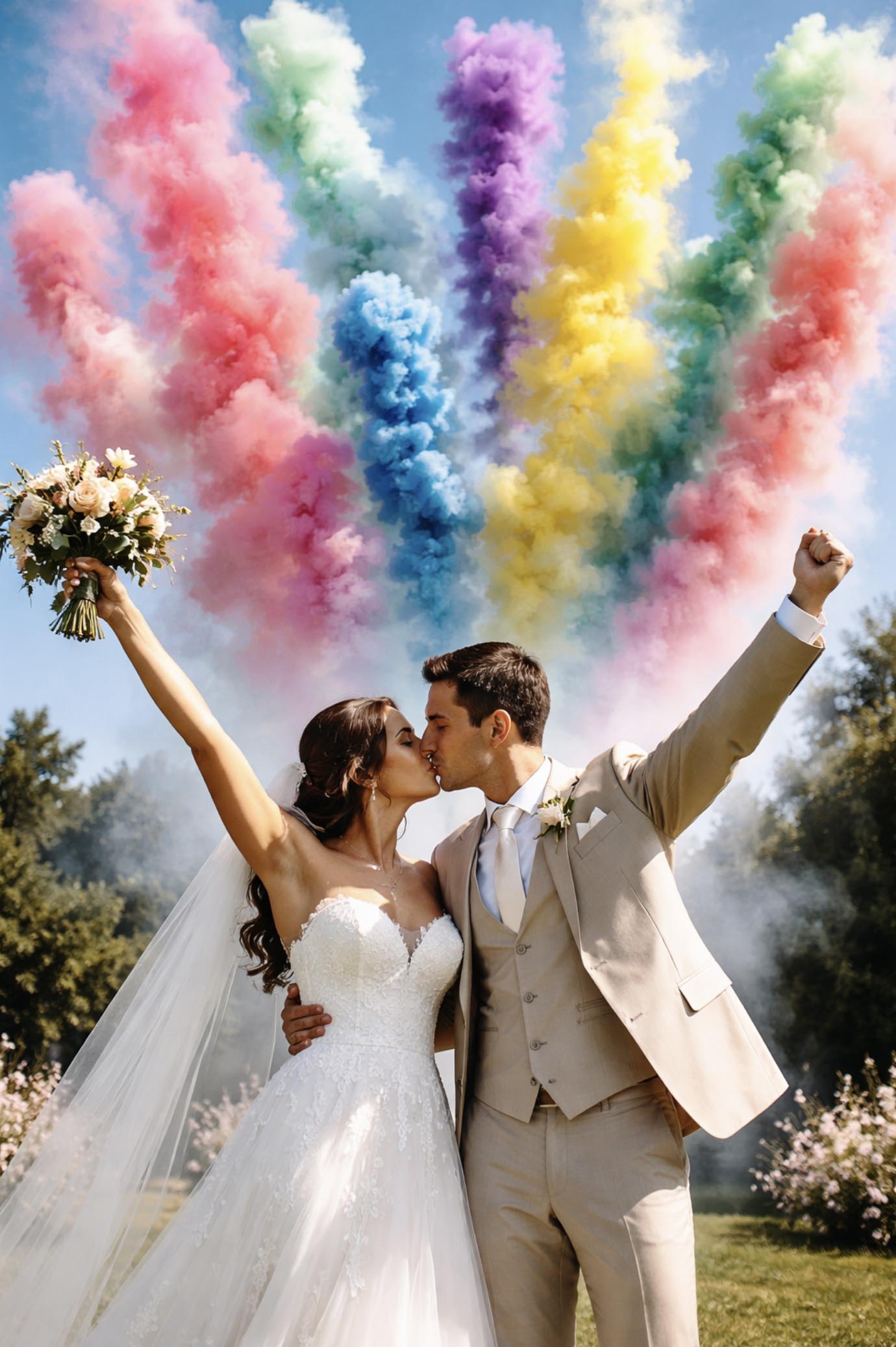 Daytime smoke fireworks for your wedding day
