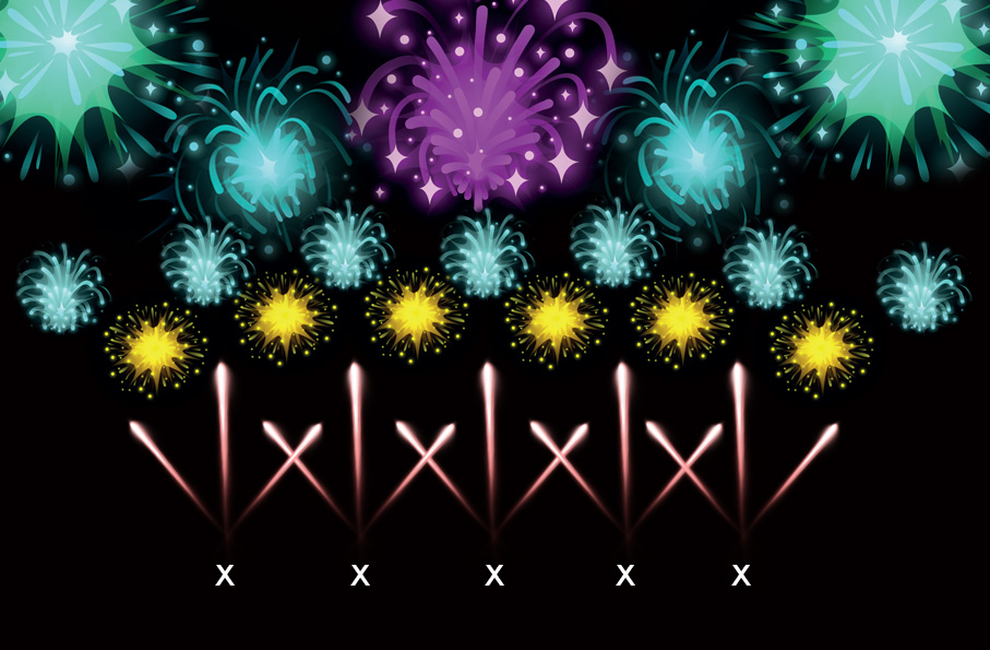 Five position wedding firework display